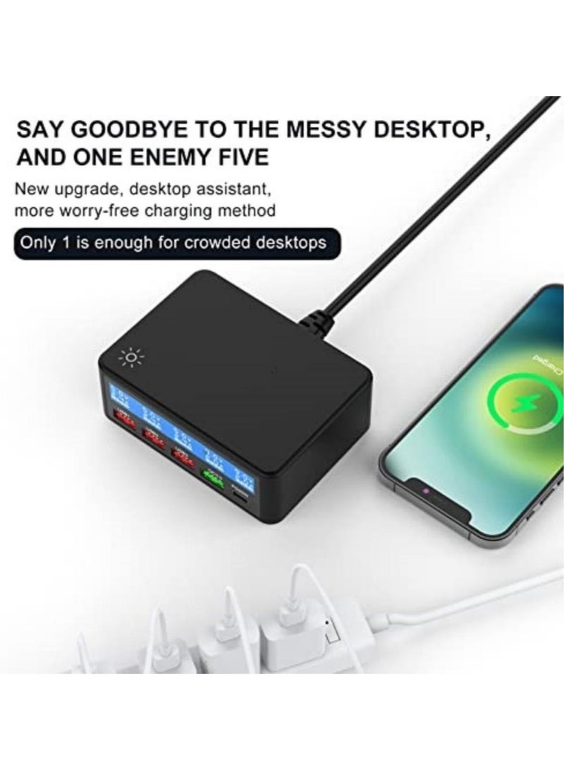 Captaintech USB Charging Station, Port Charging Station for Multiple Devices, Desktop USB C Charger with LED Display, 65W USB Charger Hub - Image 5