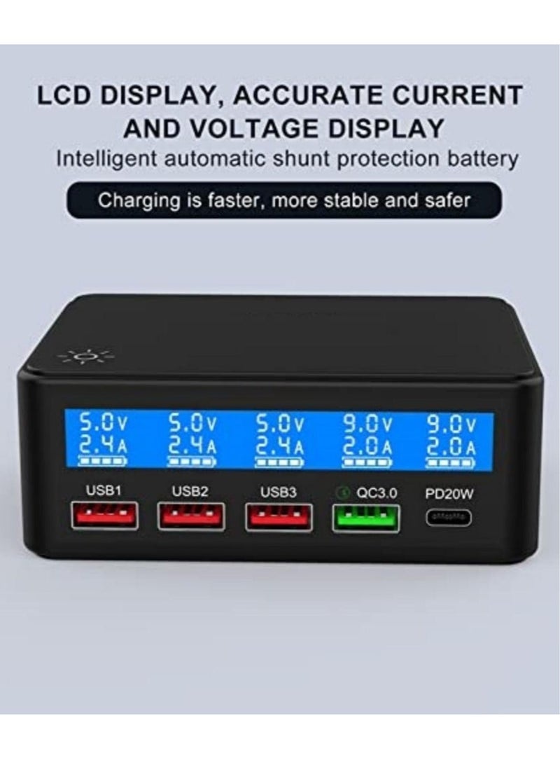 Captaintech USB Charging Station, Port Charging Station for Multiple Devices, Desktop USB C Charger with LED Display, 65W USB Charger Hub - Image 3