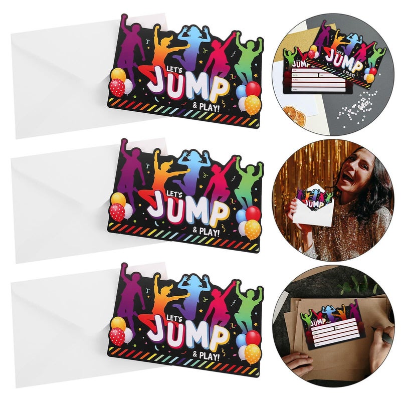 Double Sided Trampoline Theme Birthday Party Invitation Cards For Boys 12 Set With Envelopes - Image 5