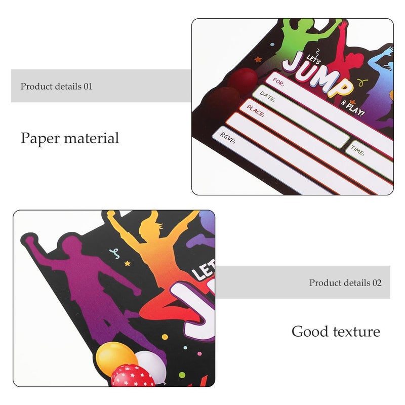 Double Sided Trampoline Theme Birthday Party Invitation Cards For Boys 12 Set With Envelopes - Image 2