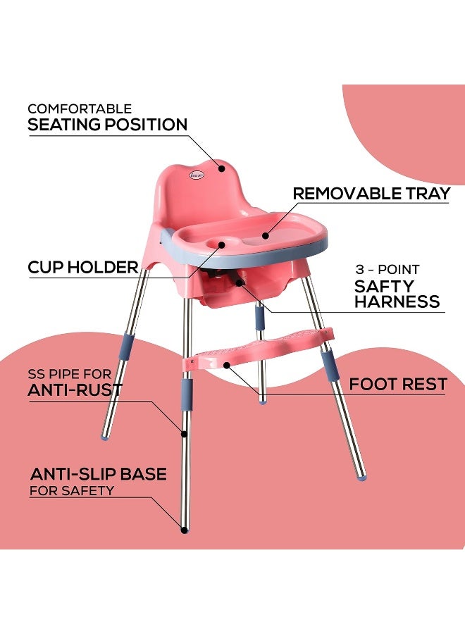 ESQUBE Esqube Bobo Baby feeding chair/kids high booster chair with foot rest and tray- Pink  - Image 3