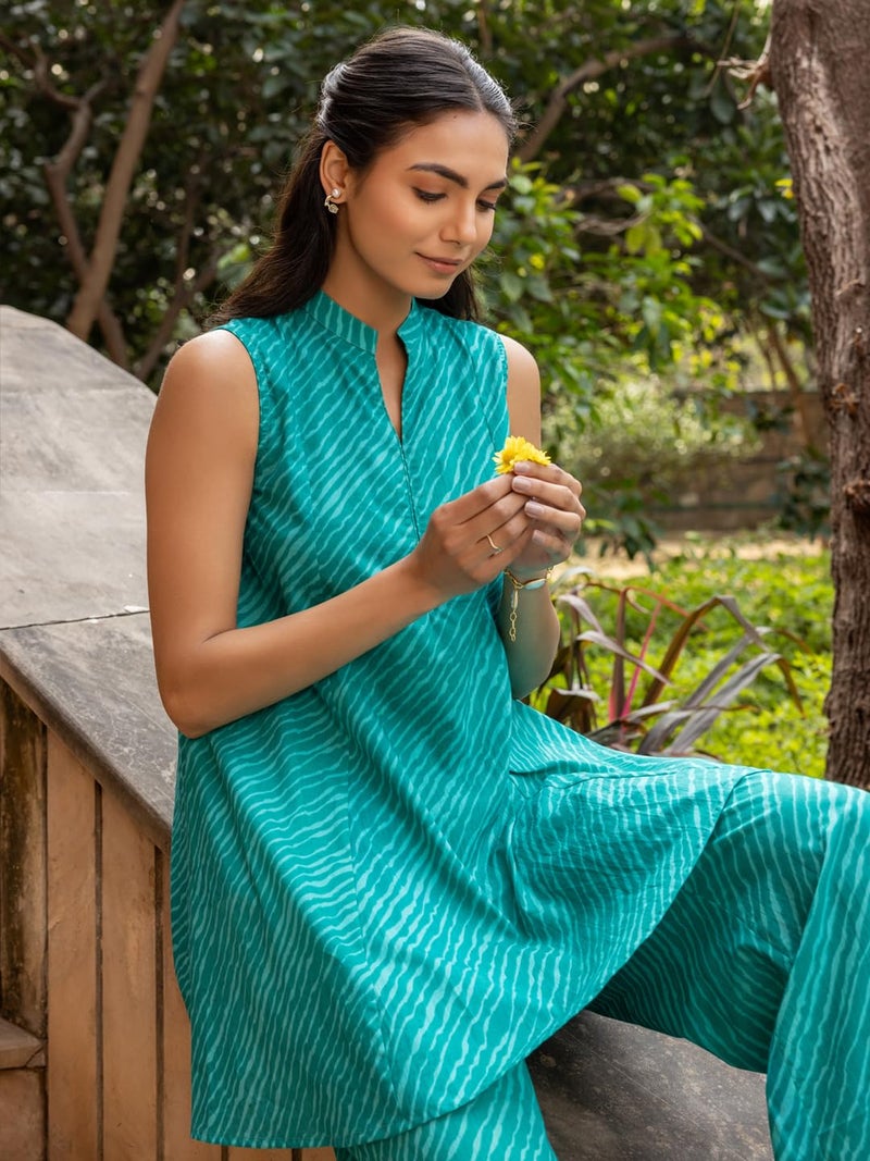 FIORRA Women's Teal Green Cotton Printed Co-ord Set SET0192 - Image 5
