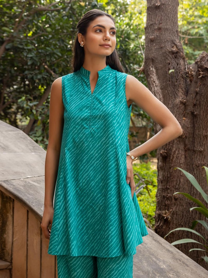FIORRA Women's Teal Green Cotton Printed Co-ord Set SET0192 - Image 4