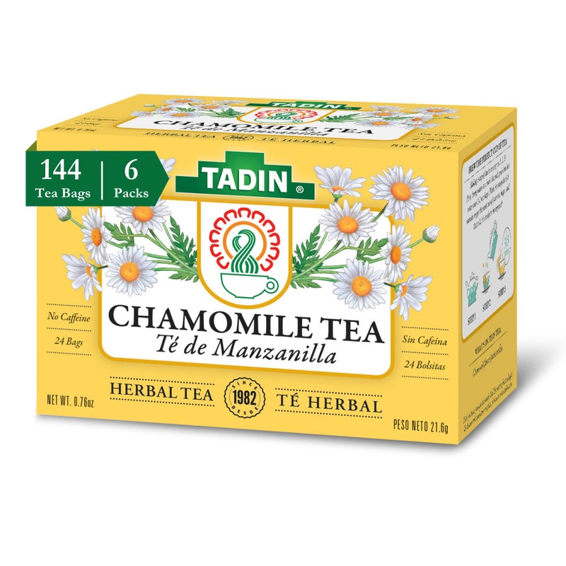 Tadin Chamomile Tea, Herbal Tea, Caffeine Free Tea, Tea Bags Individually Wrapped, 24 Tea Bags Per Box, Pack of 6 - Image 1