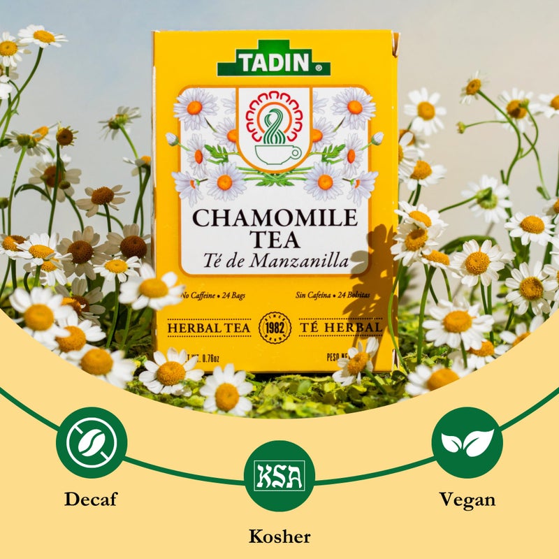 Tadin Chamomile Tea, Herbal Tea, Caffeine Free Tea, Tea Bags Individually Wrapped, 24 Tea Bags Per Box, Pack of 6 - Image 3