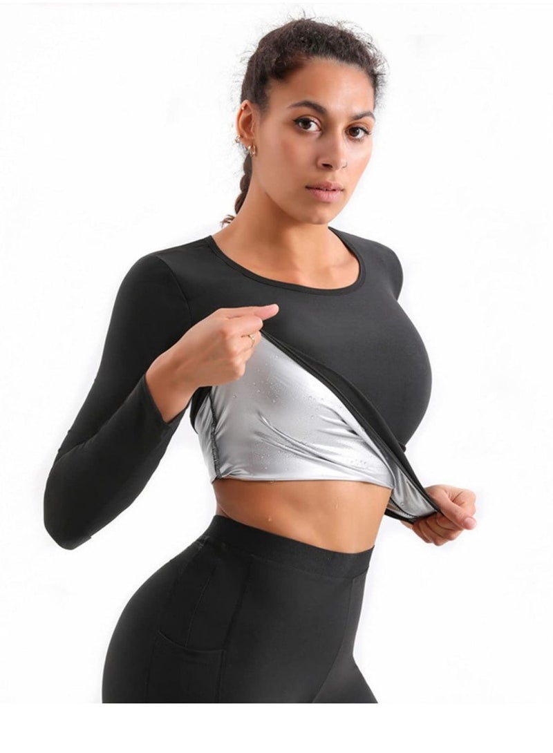 SYOSI بدلة الساونا للنساء، سترة العرق، قميص طويل الأكمام، قمصان التخسيس، تشكيل الجسم، ممارسة اللياقة البدنية في صالة الألعاب الرياضية للحصول على أداء مثالي في صالة الألعاب الرياضية، والتعافي، وحرق السعرات الحرارية المتسارعة (L/XL) - Image 2