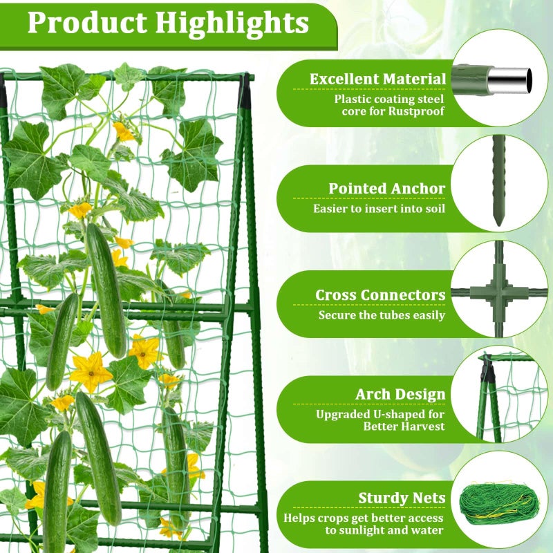 Tidponra Cucumber Trellis with Grow Bag, 50 x 36 Inches Reusable Garden Vegetable Trellis with Fabric Raised Bed, Climbing Net and Plant Support Clips for Greenhouse Climbing Plants - Image 5