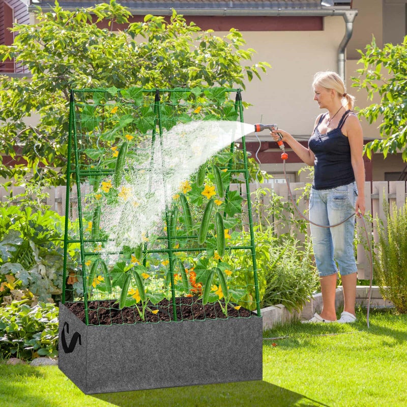 Tidponra Cucumber Trellis with Grow Bag, 50 x 36 Inches Reusable Garden Vegetable Trellis with Fabric Raised Bed, Climbing Net and Plant Support Clips for Greenhouse Climbing Plants - Image 2