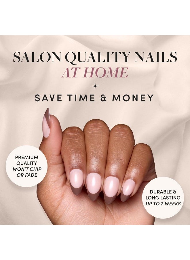 Glamnetic - Press On Nails - Chocolat | Semi-Transparent Dark Brown French Tip Short Almond False Nails, Reusable Stick On Fake Nails With Glue | Salon Quality | 15 Sizes - 30 Nail Kit - Image 1