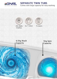 EGNRL 6.5 KG Wash/ 5.0 KG Spin Semi- Automatic Twin Tub Washing Machine, EGWM800, White (1 Year Brand Warranty)  - Image 4