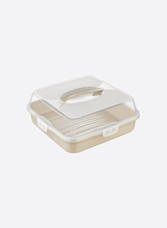 High Quality Plastic Square Cake Carrier Box With Clip Lock Cover-BPA Free-(33 * 33 * 9Cm)-Turkish Origin - Beige 
