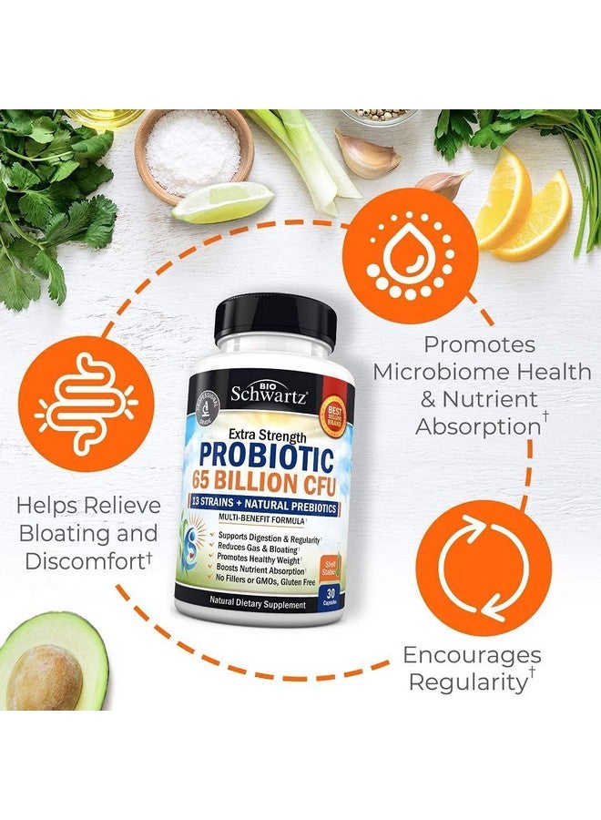 BioSchwartz بروبيوتيك 65 مليار - بروبيوتيك مع بريبيوتيك للنساء والرجال - كبسولات لاكتوباسيلوس أسيدوفيلوس لصحة الجهاز الهضمي - تقنية الإفراج المستهدف - مكمل مستقر على الرف خالي من الكائنات المعدلة وراثيًا وخالي من الألبان - 30 حبة - Image 3