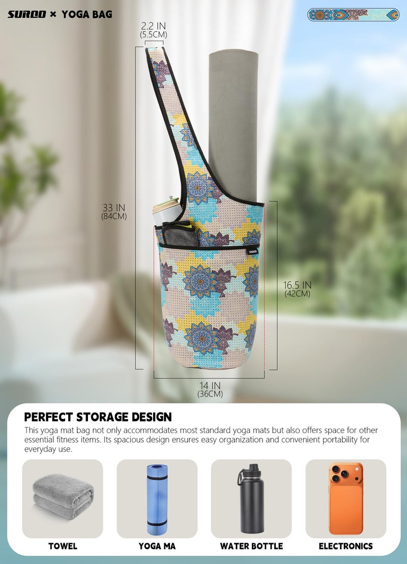 SURQO Yoga Mat Bag – Neoprene, Lightweight, Spacious Carrier, Large Zipper Pocket, Ideal for Gym Yoga & Fitness Mats (Mandala Breeze) - Image 3
