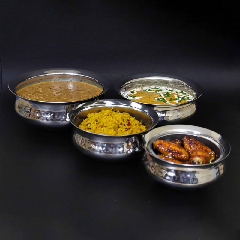 Spillbox Stainless Steel Kitchen Utensils Cooking Serving Tope Set|Handi Set|Urli |Serveware|Tope|Patila|Tope Set|Cookware Bowl- Hammered Briyani Handi (Small) - Image 3