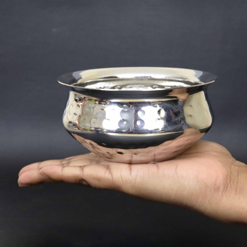 Spillbox Stainless Steel Kitchen Utensils Cooking Serving Tope Set|Handi Set|Urli |Serveware|Tope|Patila|Tope Set|Cookware Bowl- Hammered Briyani Handi (Small) - Image 2