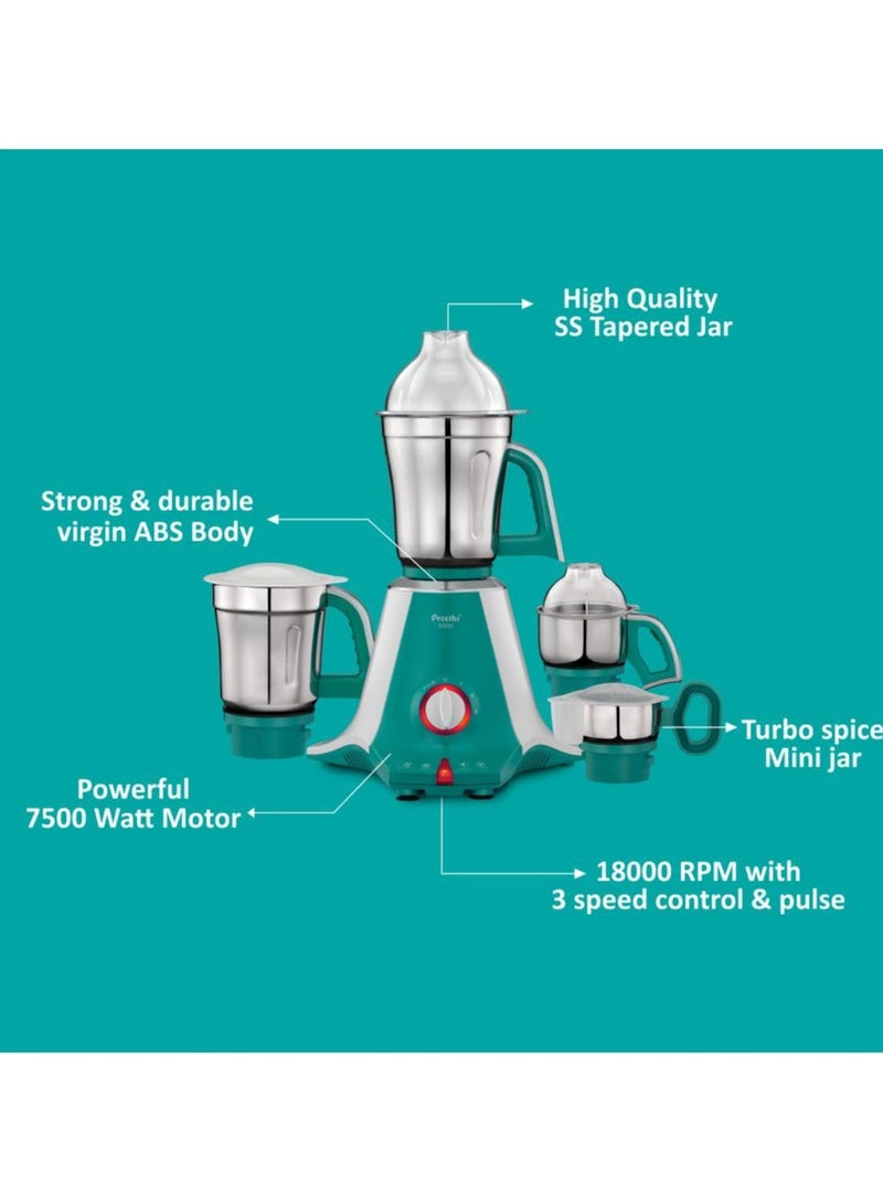 Preethi Aries MG 216 mixer grinder 750 watt, Green, 4 Jars, Vega W5 motor with 5yr Warranty & Lifelong Free Service  - Image 2