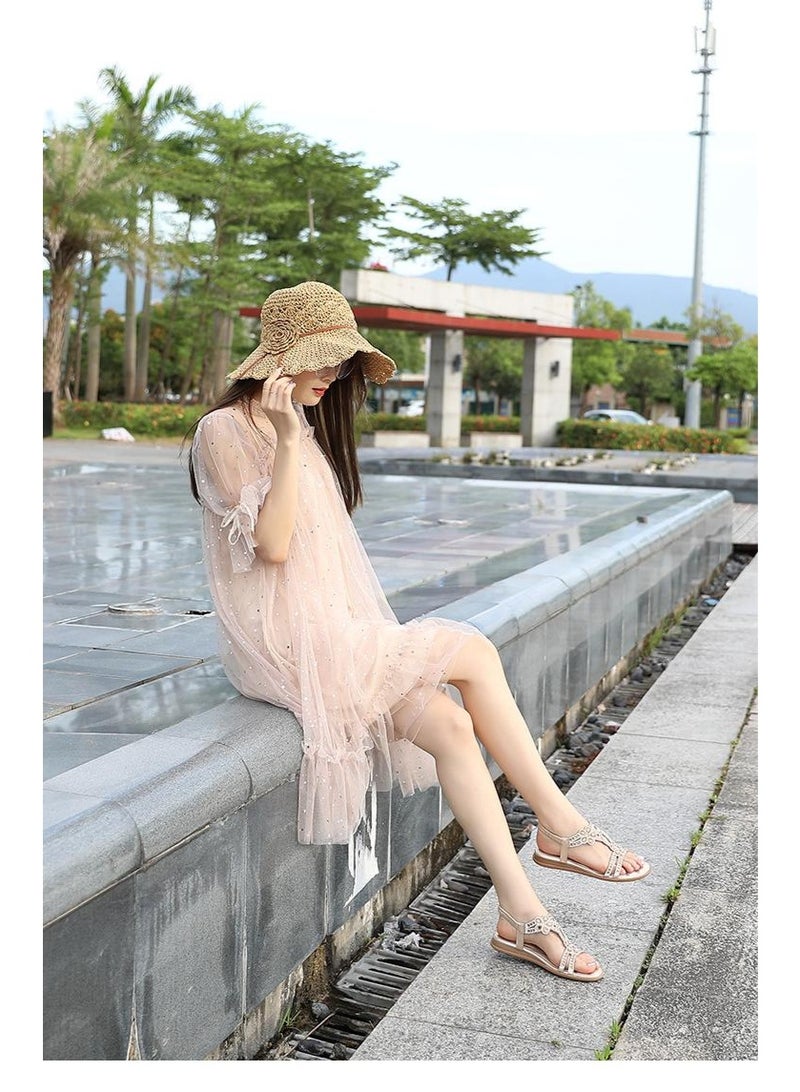 NIBEMINENT Round Toe Comfort Shoes for Women Outside Sandals Large Size Summer Heels Suit Female  - Image 2