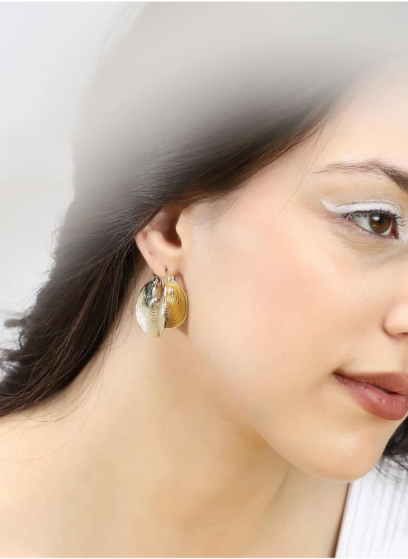 SOHI SOHI Women's The Ribbed-Fold Hoop Earrings For Casual Wear | California Gold Colour | Alloy Material | Hinge Closure | MetallicEarrings | Hoop Earrings For Women & Girls