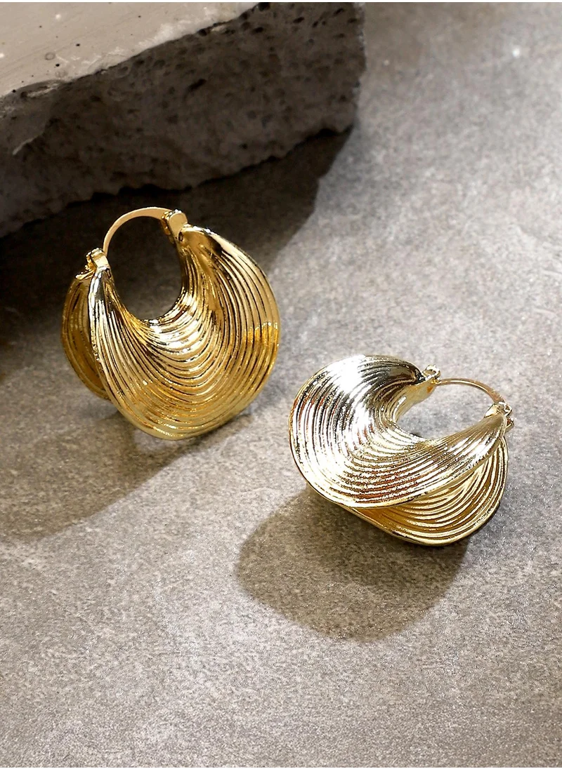 SOHI SOHI Women's The Ribbed-Fold Hoop Earrings For Casual Wear | California Gold Colour | Alloy Material | Hinge Closure | MetallicEarrings | Hoop Earrings For Women & Girls