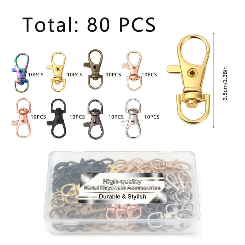 80 قطعة قابلة للدوران مقاس 1.38 بوصة من سلاسل المفاتيح DIY مع حلقات مفاتيح لحقائب الظهر هدية - Image 4