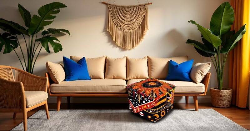 CRAFT KALA غطاء وسادة طاولة مربعة ذات تصميم ماندالا من ، بحجم 18×18×14 بوصة، بلون الشمس البرتقالية الحارقة. - Image 4