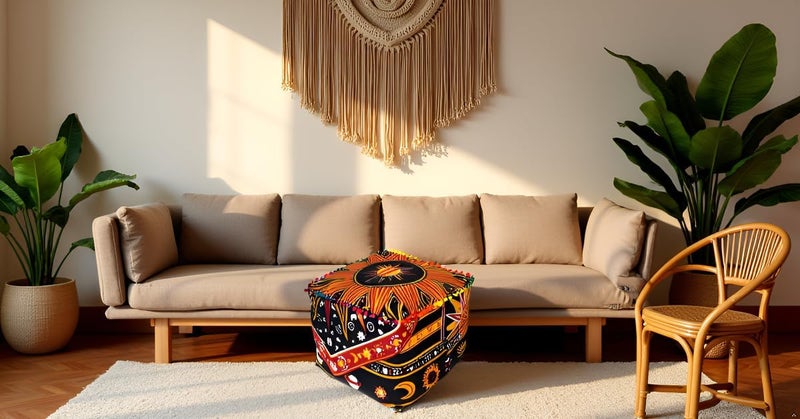 CRAFT KALA غطاء وسادة طاولة مربعة ذات تصميم ماندالا من ، بحجم 18×18×14 بوصة، بلون الشمس البرتقالية الحارقة. - Image 3