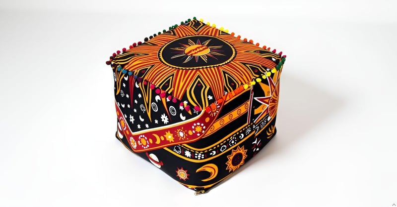 CRAFT KALA غطاء وسادة طاولة مربعة ذات تصميم ماندالا من ، بحجم 18×18×14 بوصة، بلون الشمس البرتقالية الحارقة. - Image 5
