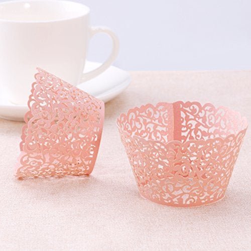 Tinksky Cupcake Wrappers Laser Cut Wrap Case Decor Wedding Shower Wrap 50 Pack (Pink) - Image 2