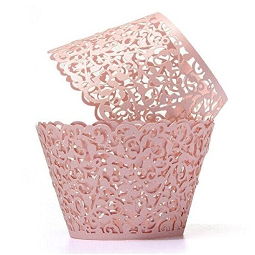Tinksky Cupcake Wrappers Laser Cut Wrap Case Decor Wedding Shower Wrap 50 Pack (Pink) - Image 1