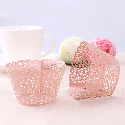 Tinksky Cupcake Wrappers Laser Cut Wrap Case Decor Wedding Shower Wrap 50 Pack (Pink) - Image 4