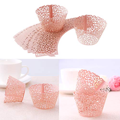 Tinksky Cupcake Wrappers Laser Cut Wrap Case Decor Wedding Shower Wrap 50 Pack (Pink) - Image 3