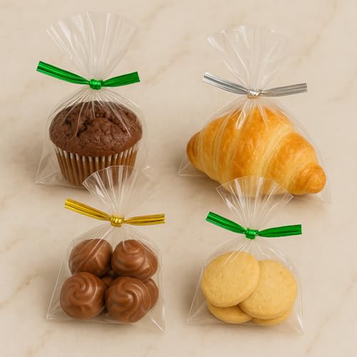 Esslly Twist Ribbon Strips for Gift Packaging - 900 Metallic Finish Ties in Gold, Silver & Green, 8cm for Chocolate, Candy & Food Packets - Image 5