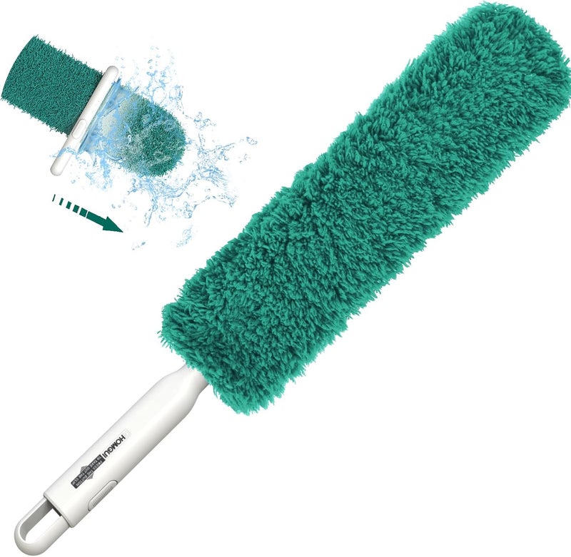 EHOMGUI Microfiber Duster, Feather Duster, Dusters for Cleaning, Washable Dusters with Reusable Microfiber Head, Feather Dusters for Cleaning Cobweb, Blinds, Furniture, Cars-Green - Image 1