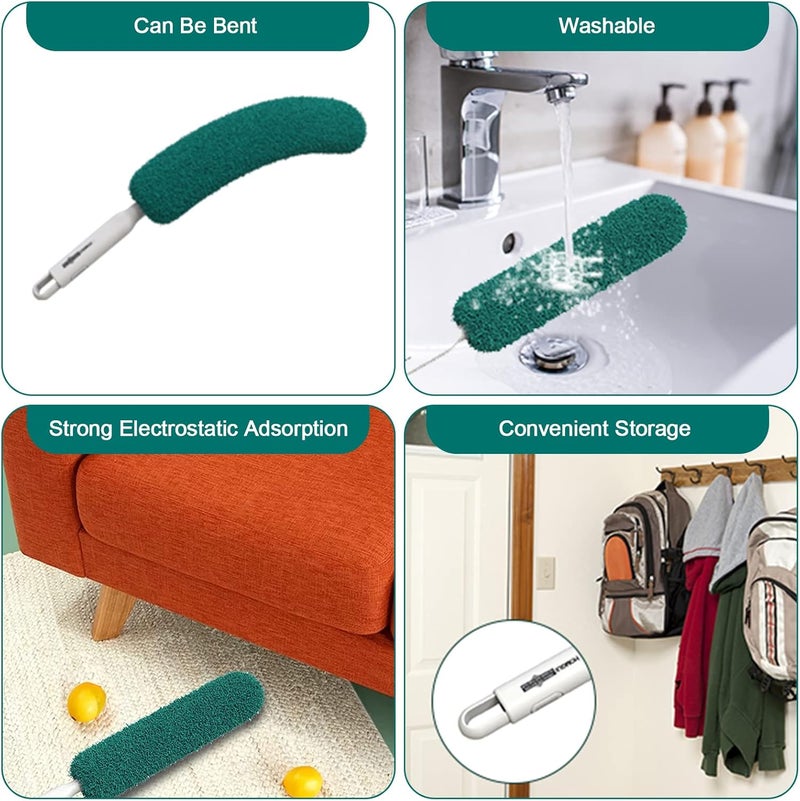 EHOMGUI Microfiber Duster, Feather Duster, Dusters for Cleaning, Washable Dusters with Reusable Microfiber Head, Feather Dusters for Cleaning Cobweb, Blinds, Furniture, Cars-Green - Image 5