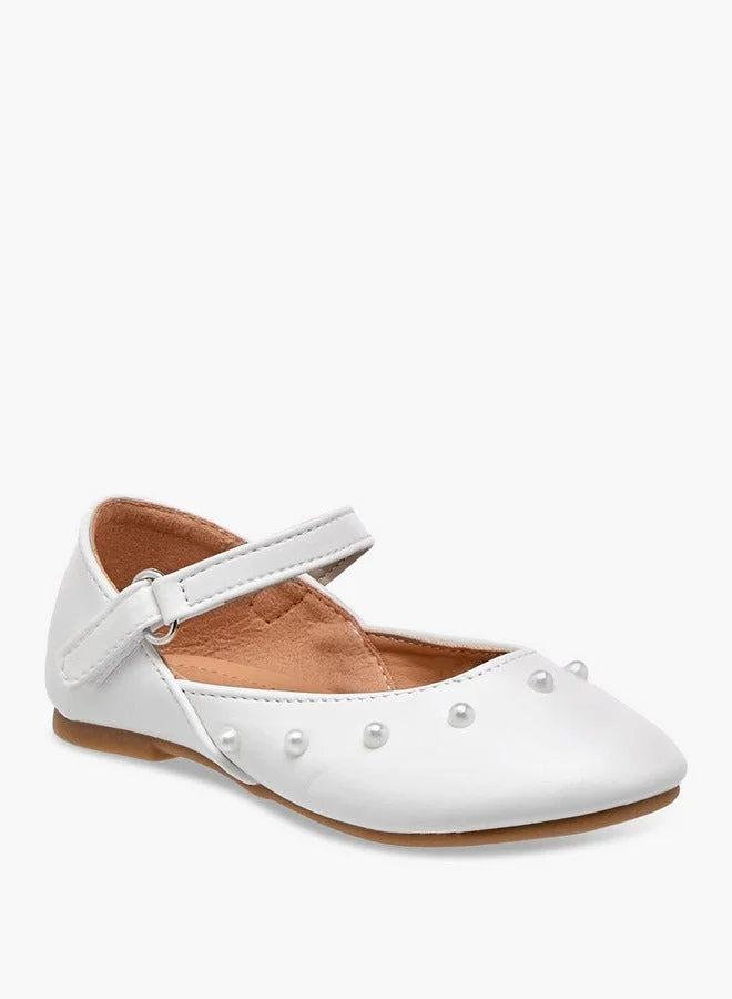 Flora Bella By Shoexpress Girls Embellished Ballerina Shoes with Hook and Loop Closure