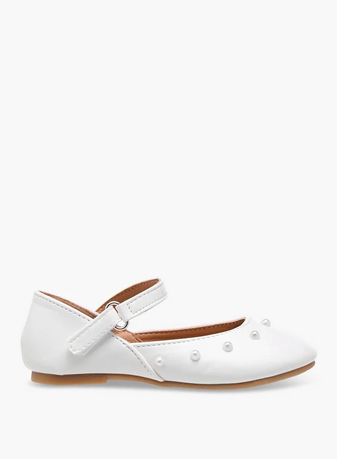 Flora Bella By Shoexpress Girls Embellished Ballerina Shoes with Hook and Loop Closure