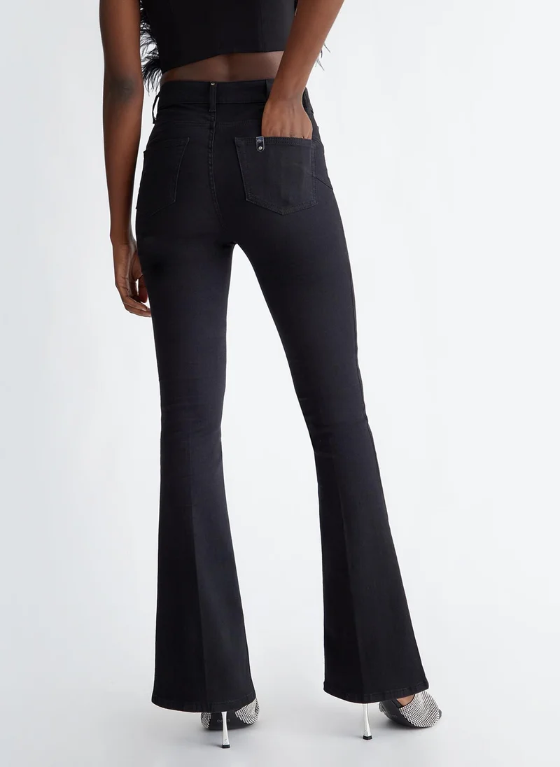 ليو جو بنطال جينز بخصر مرتفع وحواف واسعة