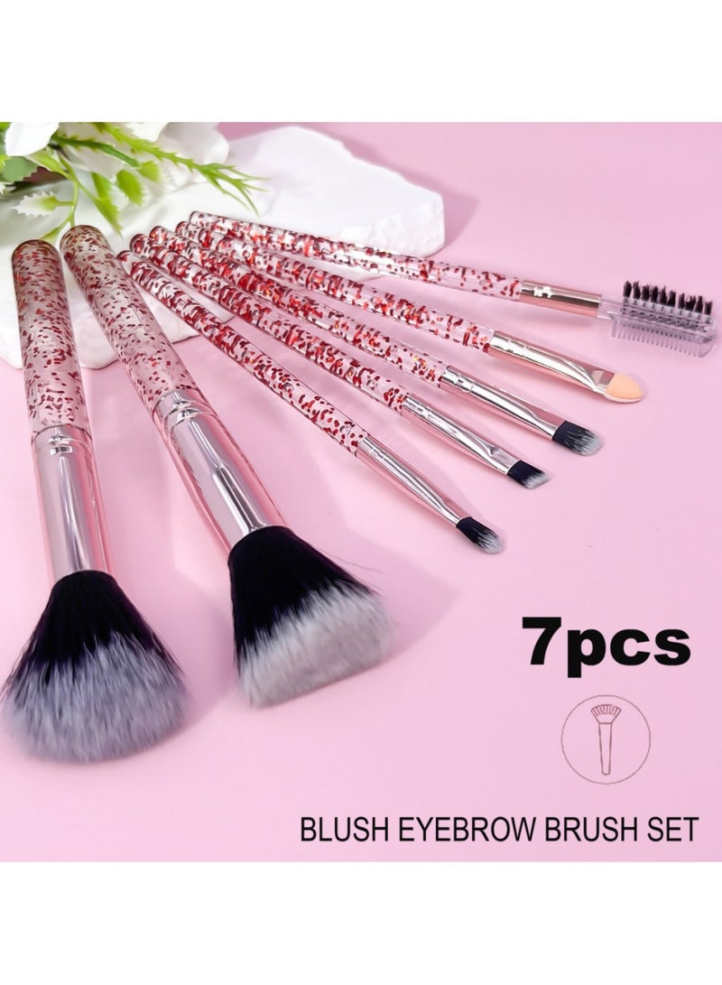 جلوسكي 7 حزمة فرشاة ماكياج مجموعة فرشاة أنيقة لمستحضرات التجميل مجموعة فرشاة مزيج المهنية مع مقبض كريستال بائنات لظل العين Eyeliner Foundation Powder Concealer Blush Lip Women - Image 1