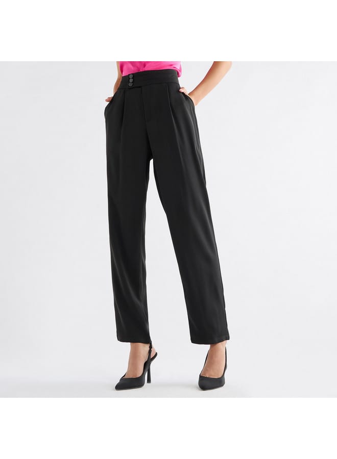 سبلاش فيڤ بنطلون سادة بتفاصيل مطوية وزر إغلاق - Image 1