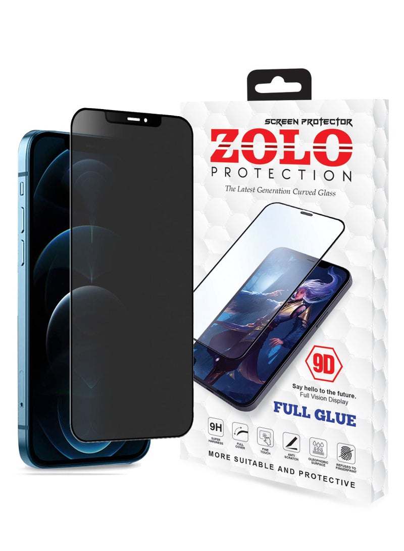 Zolo Anti-Spy Anti-Fingerprint Matt Privacy 9D Tempered Glass Screen Protector For Apple iPhone 12  Black - Image 1