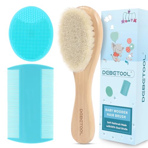 DEBETOOL Cradle Cap Brush and Comb Set with Baby Hair Brush - 3-Piece Wooden Baby Brush Kit for Newborns and Infants - Image 1