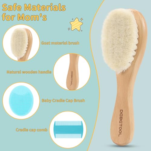 DEBETOOL Cradle Cap Brush and Comb Set with Baby Hair Brush - 3-Piece Wooden Baby Brush Kit for Newborns and Infants - Image 3