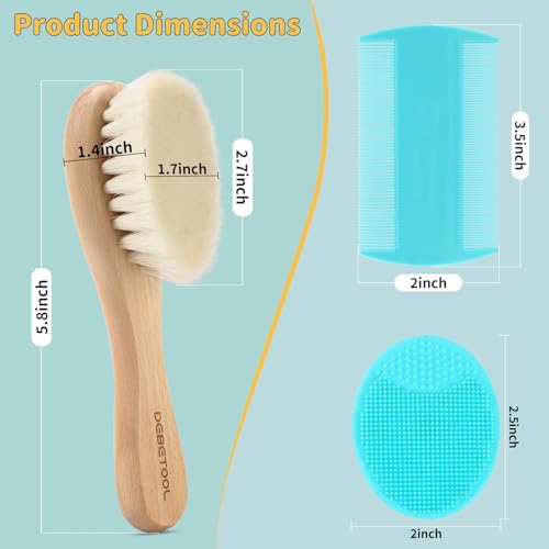 DEBETOOL Cradle Cap Brush and Comb Set with Baby Hair Brush - 3-Piece Wooden Baby Brush Kit for Newborns and Infants - Image 2