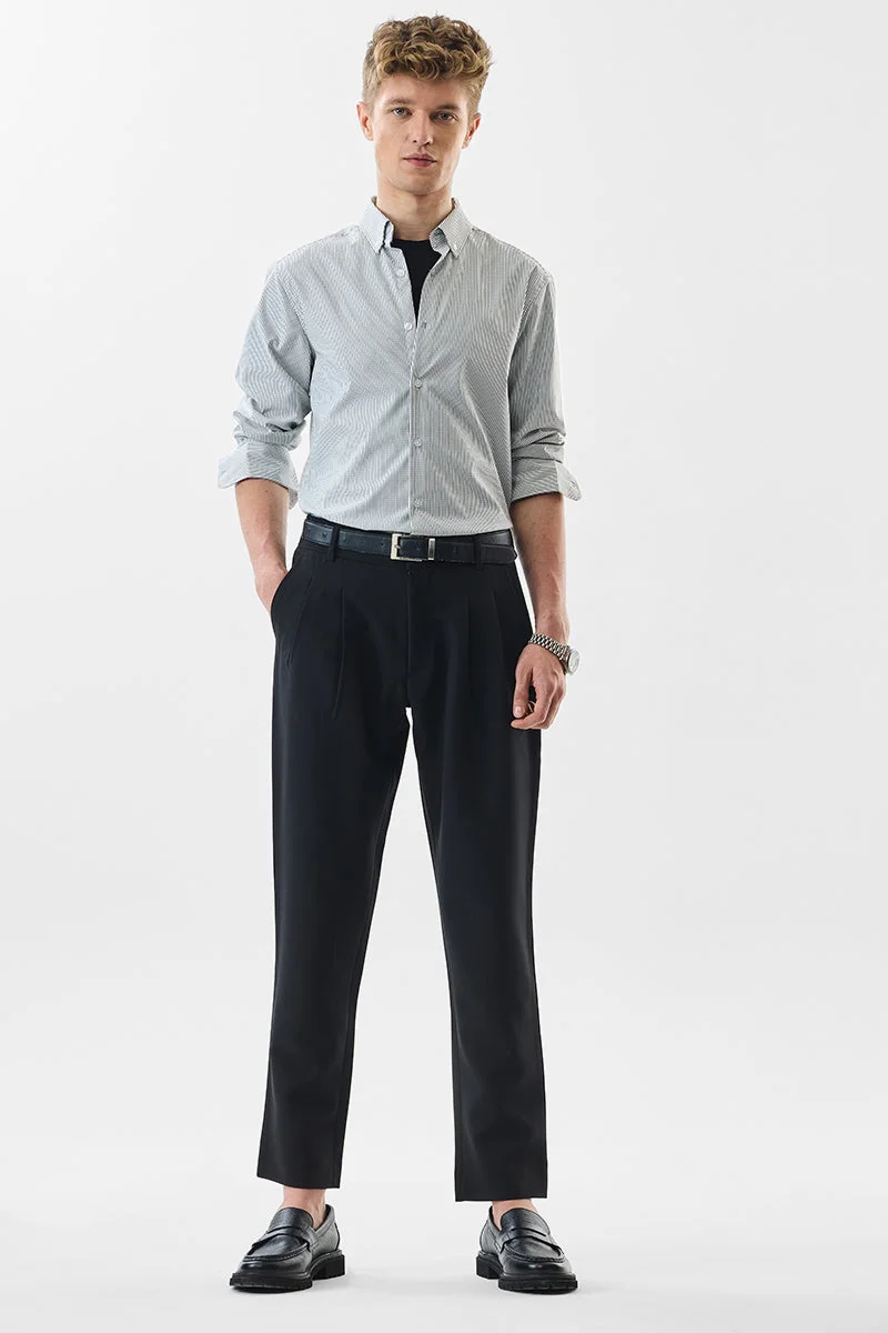 SNITCH Black Solid Slim Fit Formal Trousers