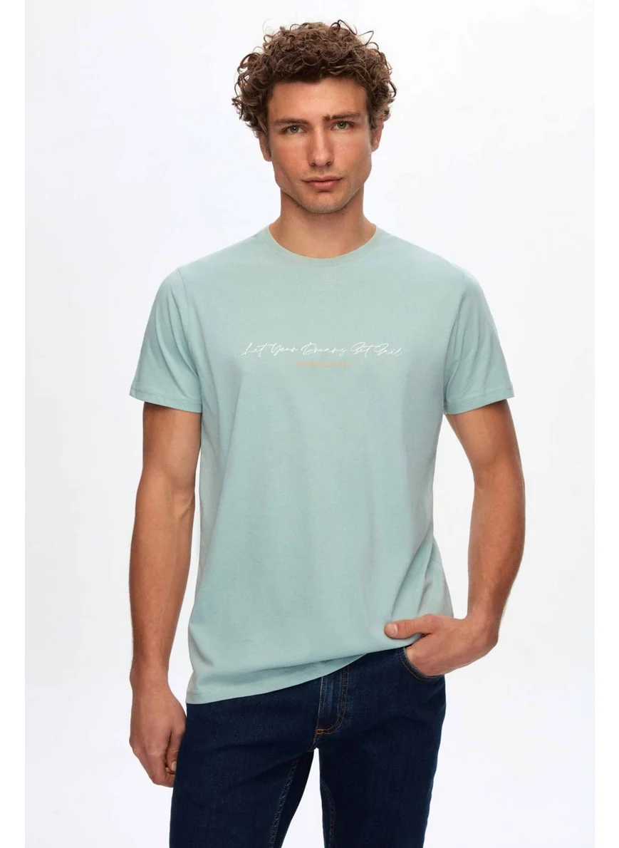 D'S DAMAT Regular Fit Mint Printed 100% Cotton T-Shirt 2HC1454030180