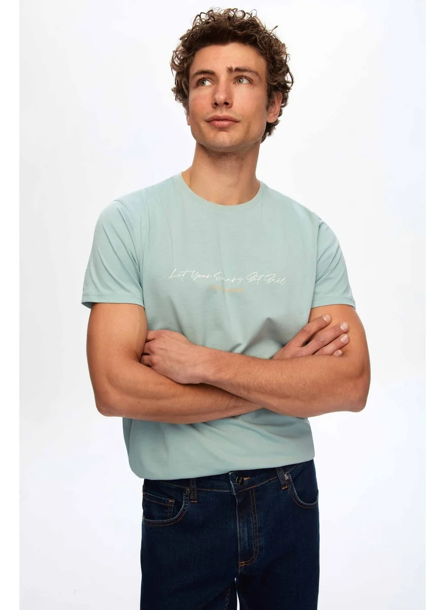 D'S DAMAT Regular Fit Mint Printed 100% Cotton T-Shirt 2HC1454030180