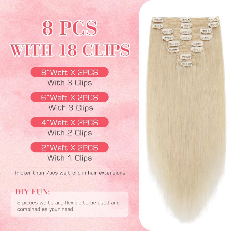 S-noilite Hair Extensions Clip in Human Hair 14 Inch Clip in Hair Extensions Bleach White Hair Extensions Real Human Hair 8PCS 120G Remy Hair Clip in Extensions Double Weft #70 - Image 3