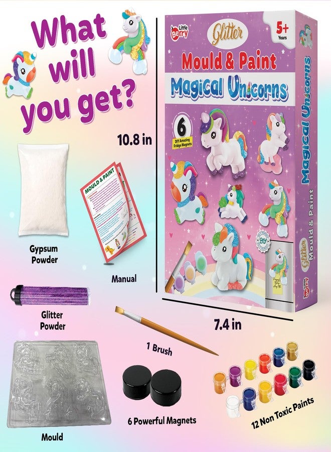 Little Berry DIY Art and Craft Items | Magical Unicorn Craft Kit | Make 6 Glitter Fridge Magnets | Painting Art and Craft Set for 3-10 Year Old Girls and Boys | DIY Kit for Kids - Image 2