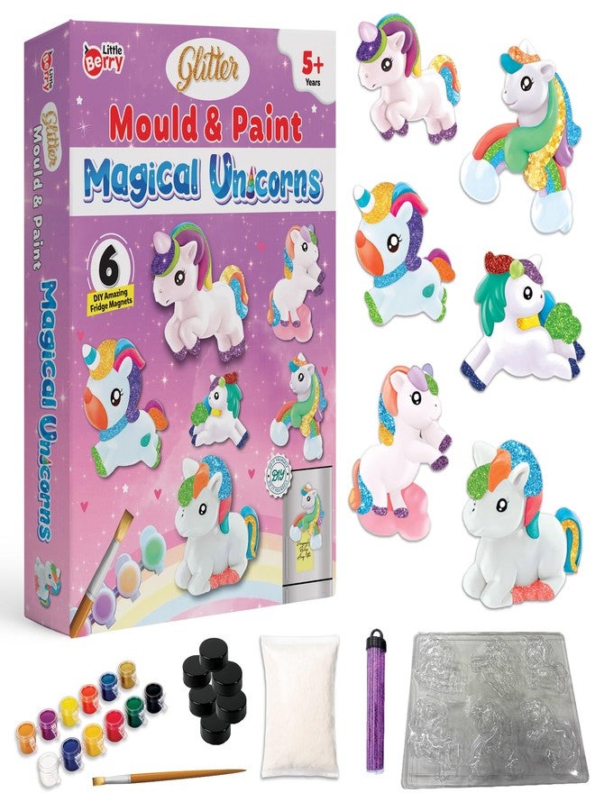 Little Berry DIY Art and Craft Items | Magical Unicorn Craft Kit | Make 6 Glitter Fridge Magnets | Painting Art and Craft Set for 3-10 Year Old Girls and Boys | DIY Kit for Kids - Image 1