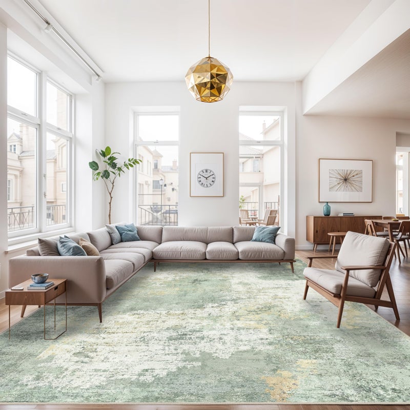 RUUGME 9x12 Area Rug for Living Room- Modern Abstract Machine Washable Rug Large Area Rug Indoor Stain Resistant Carpet for Bedroom Non-Slip Low Pile Soft Room Decor 9X12 Sage Green - Image 1